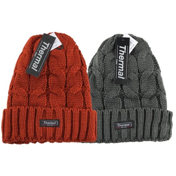 Men's Thermal Cable Knitted Ski Hat - Assorted 