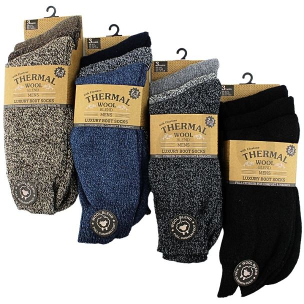 Wholesale Men's Wool Blend Thermal Boot Socks (3 Pack) - Asst 