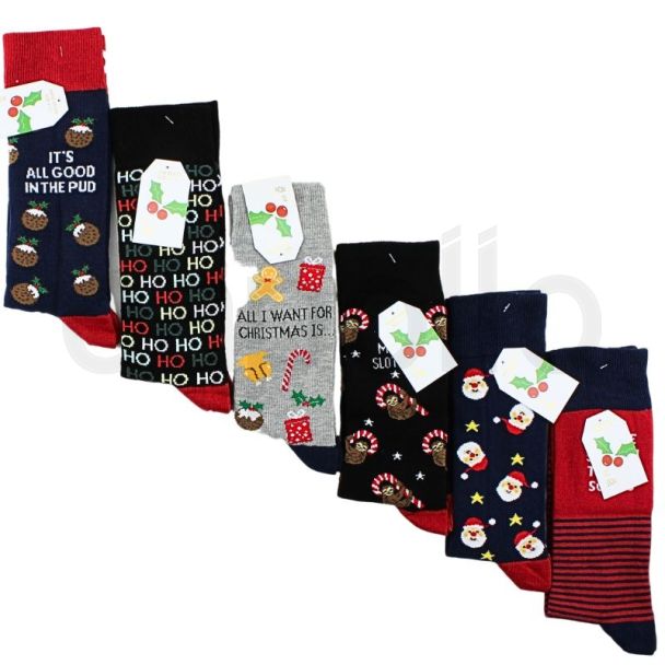 Wholesale Mens Cotton Rich Christmas Design Socks (7-11) - Assorted Designs