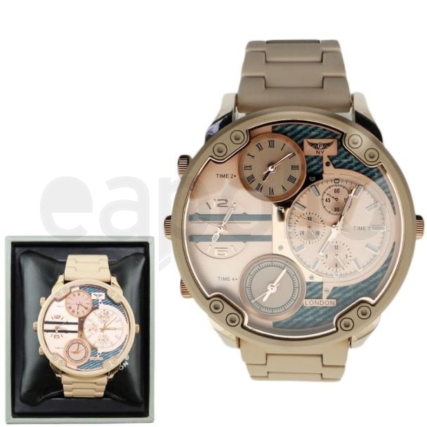 Wholesale Mens NY London 4 Dial Design Metal Bracelet Watch - Rose Gold