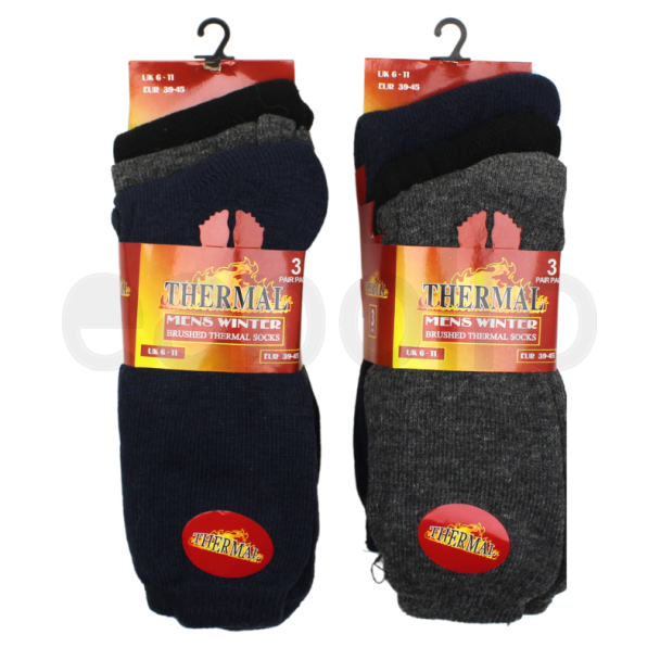 Men's Brushed Thermal Ankle Socks (3 Pack) - Assorted Colours 