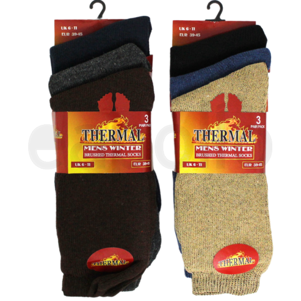 Men's Brushed Thermal Ankle Socks  - (3 Pack) - Asst 