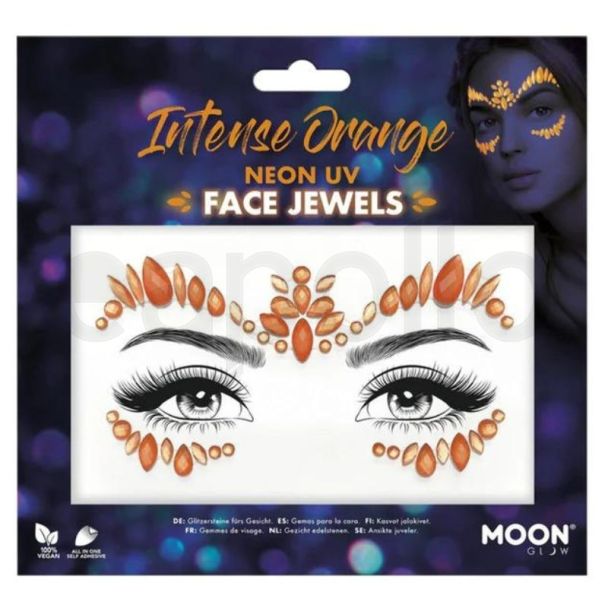 Wholesale Moon Glow Neon UV Face Jewels - Intense Orange 