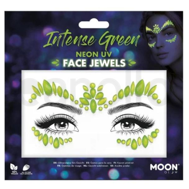 Wholesale Moon Neon UV Face Jewels - Intense Green 