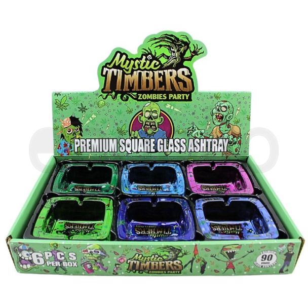 Wholesale Mystic Timbers Zombies Party Premium Square Glass Ashtray - Assorted 
