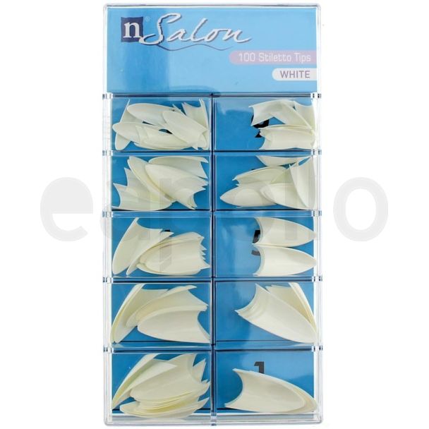 N Salon 100 Stiletto Nail Tips - White