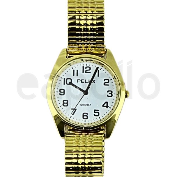 Wholesale Pelex Men's Metal Expander Strap Watch - Gold/White