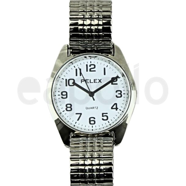 Wholesale Pelex Men's Metal Expander Strap Watch - Silver/White