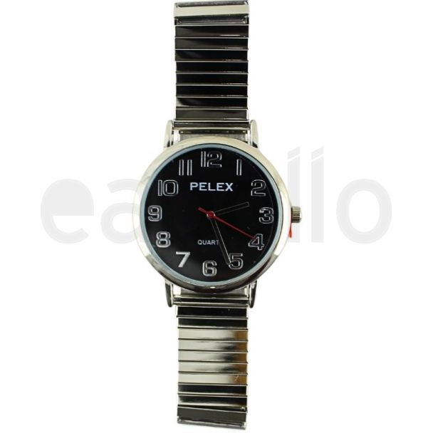 Wholesale Pelex Mens Round Dial Metal Expander Strap Watch - Silver/Black