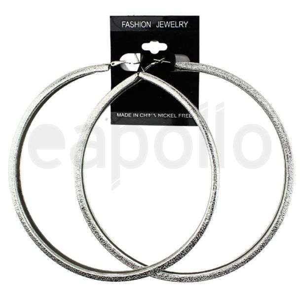 Wholesale Plain Silver Dented Design Hoop Earrings - 12cm