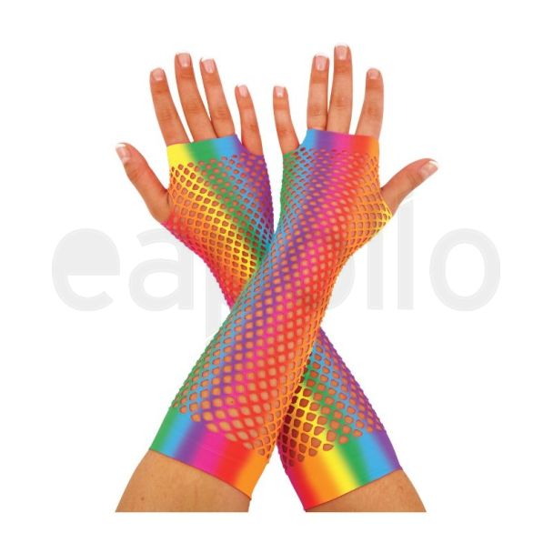 Wholesale Rainbow Long Fingerless Fishnet Gloves