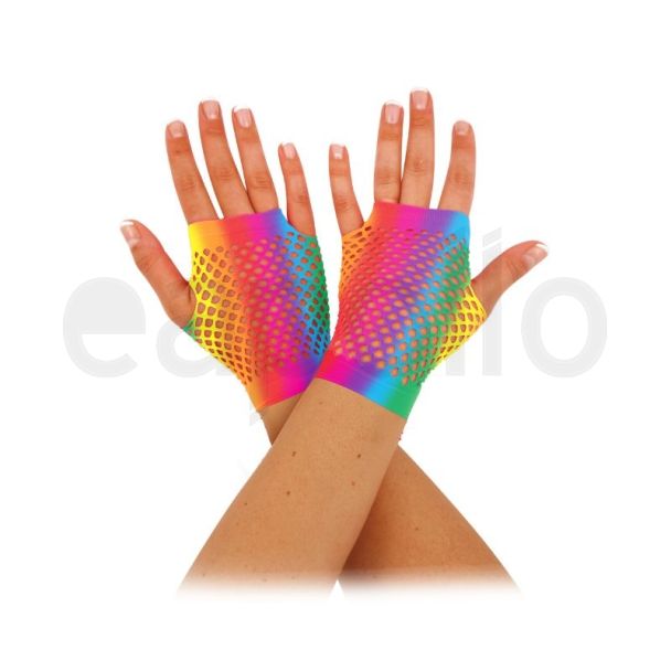 Wholesale Rainbow Short Fingerless Fishnet Gloves