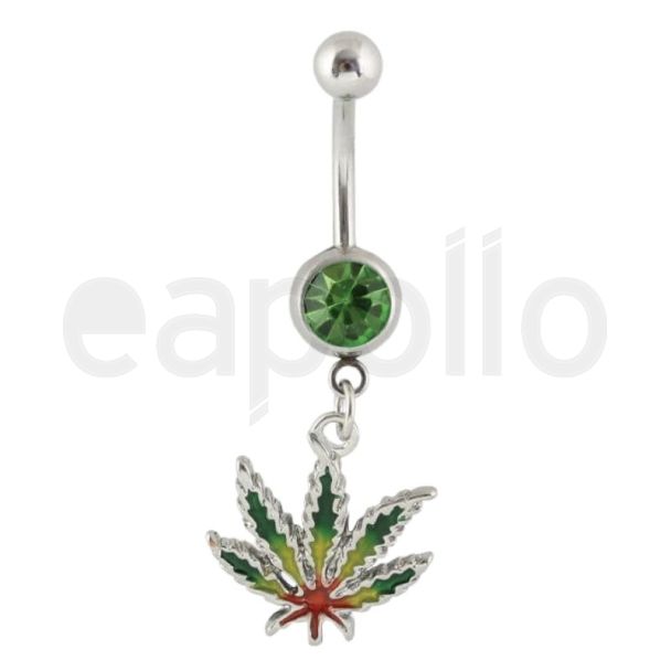 Wholesale Rasta Coloured Leaf Design Belly Bar