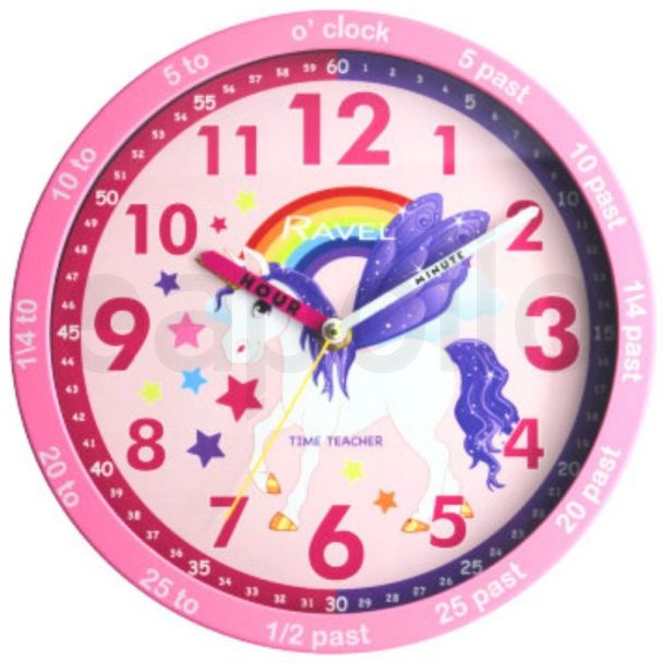 Wholesale Ravel Kids Time Teacher Wall Clock 25cm - Pink Unicorn