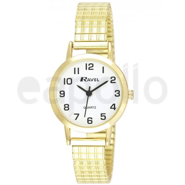 Ravel Ladies Classic Easy Read Expander Bracelet Watch - Gold