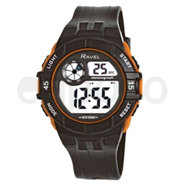 Wholesale Ravel Men's 3ATM Digital Sports Watch - Black/Orange 