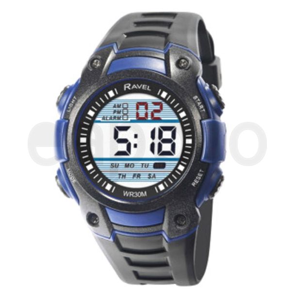 Wholesale Ravel Men's 3ATM Digital Sports Watch - Black/Blue 
