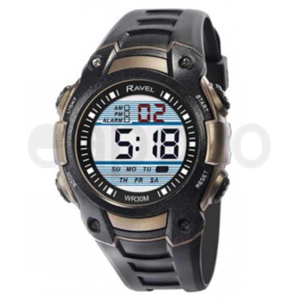 Wholesale Ravel Men's 3ATM Digital Sports Watch - Black/Gold 