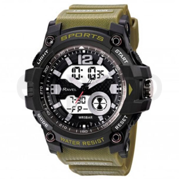 Wholesale Ravel Men's 5ATM Ana-Digi Sports Watch - Black/Khaki 