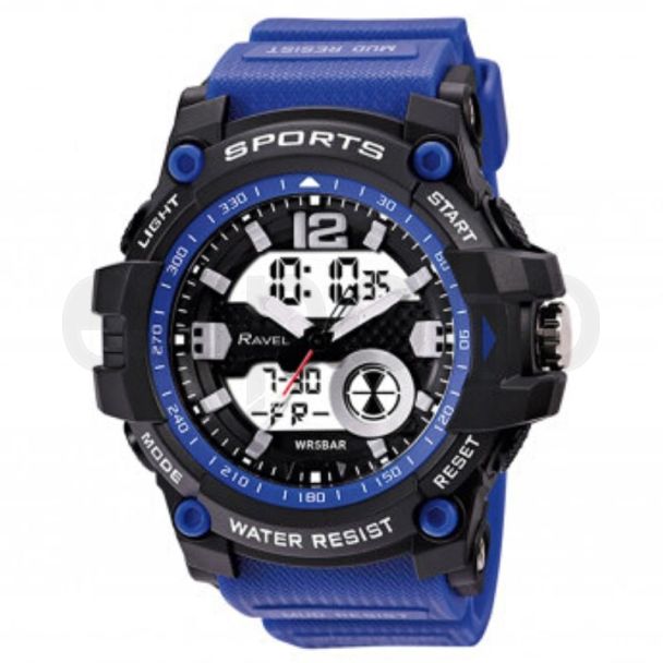 Wholesale Ravel Men's 5ATM Ana-Digi Sports Watch - Black/Cobalt Blue 