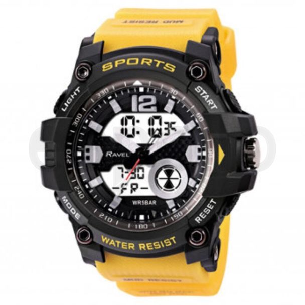 Wholesale Ravel Men's 5ATM Ana-Digi Sports Watch - Black/Yellow