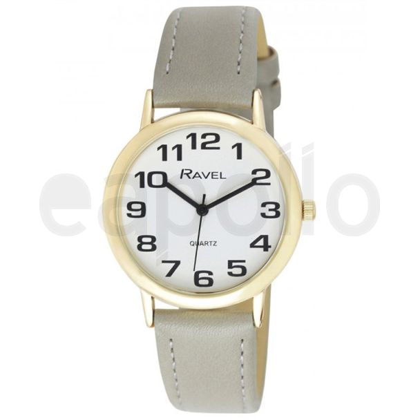 Ravel Men's Easy Read Gold Tone Watch - Grey Strap