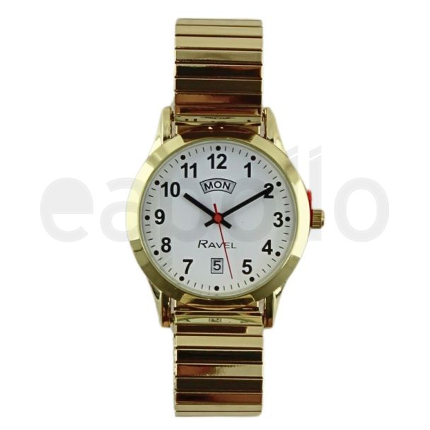 Wholesale Ravel Men's Metal Expander Watch With Date & Day Display - Gold/White 