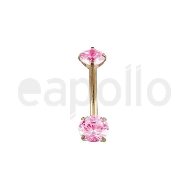 Wholesale Rose Gold Double Clawset Belly Bar - Pink