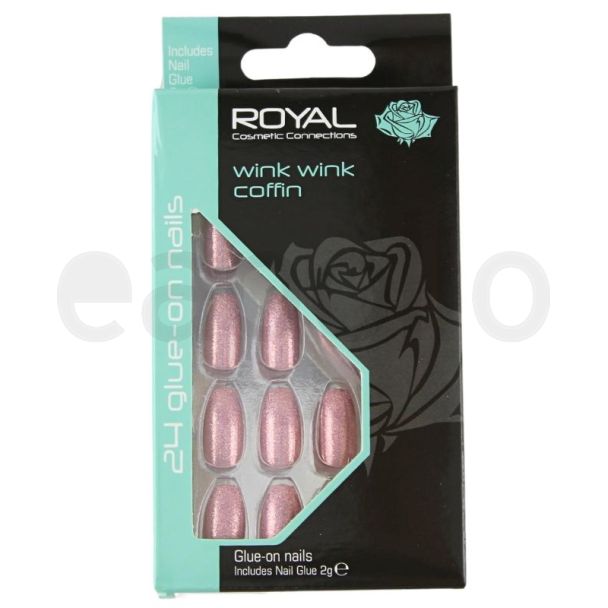 Wholesale Royal Cosmetics 24 Glue-On Nails - Wink Wink Coffin 