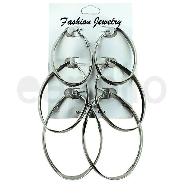 Wholesale Silver Oval Hoop Earrings - Assorted Sizes