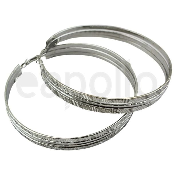 Wholesale Silver Patterned Hoop Earrings - 9cm