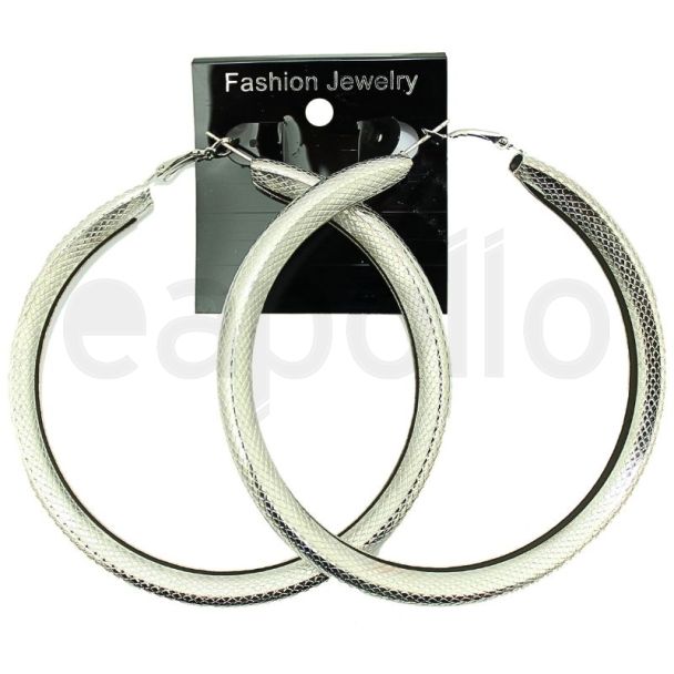 Wholesale Silver Patterned Tube Hoop Earrings - 8cm