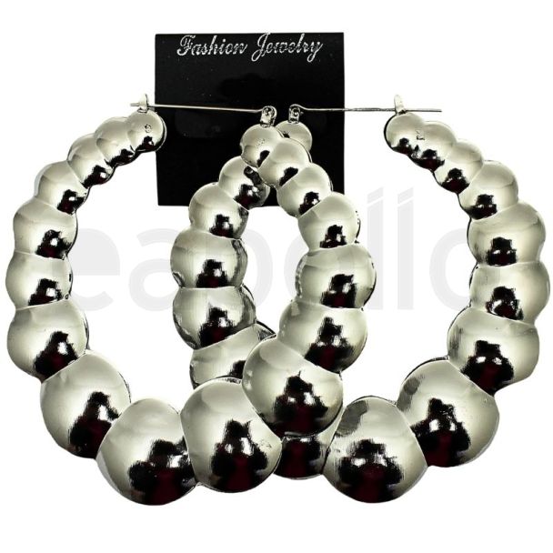 Wholesale Silver Round Bamboo Hoop Earrings - 8cm