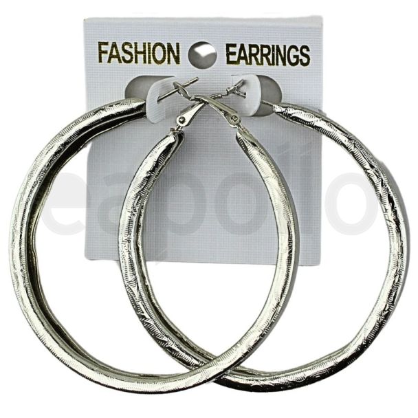 Wholesale Silver Side Pattern Fashion Hoop Earrings - 6cm