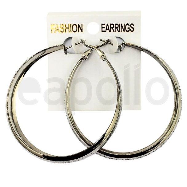 Wholesale Silver Side Pattern Hoop Earrings - 6cm