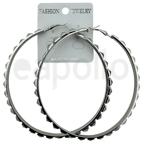 Wholesale Silver Square Pattern Round Hoop Earrings 