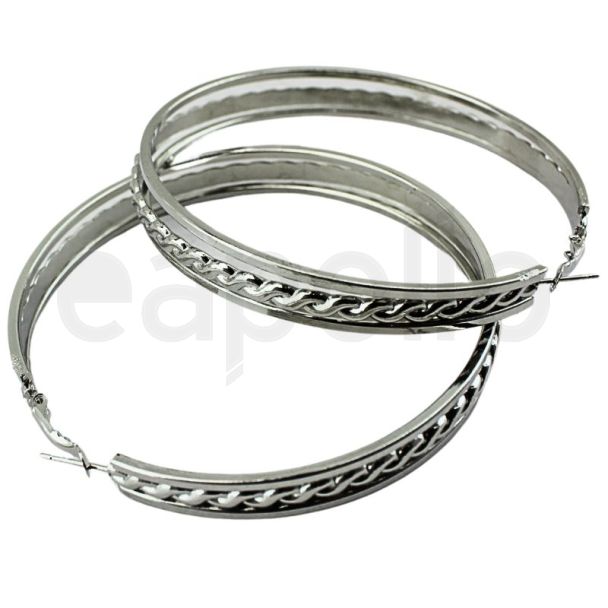 Wholesale Silver Triple Patterned Hoop Earrings - 8cm