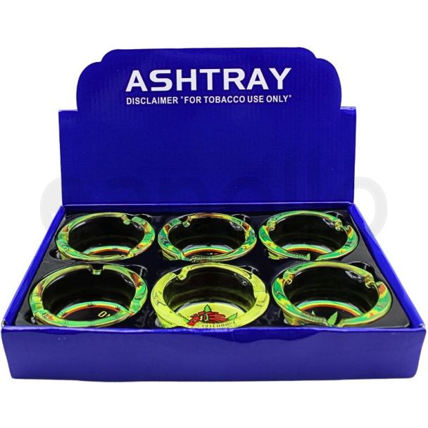 Wholesale Sparky's Round Glass "Rasta Leaf" Ashtray - Assorted Designs 