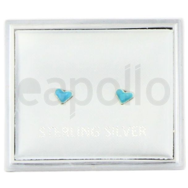 Wholesale Sterling Silver Enamel Tiny Heart Studs - Blue