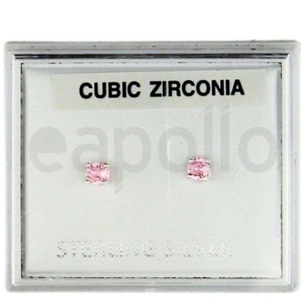 Wholesale Sterling Silver Round CZ Studs 4mm - Pink 