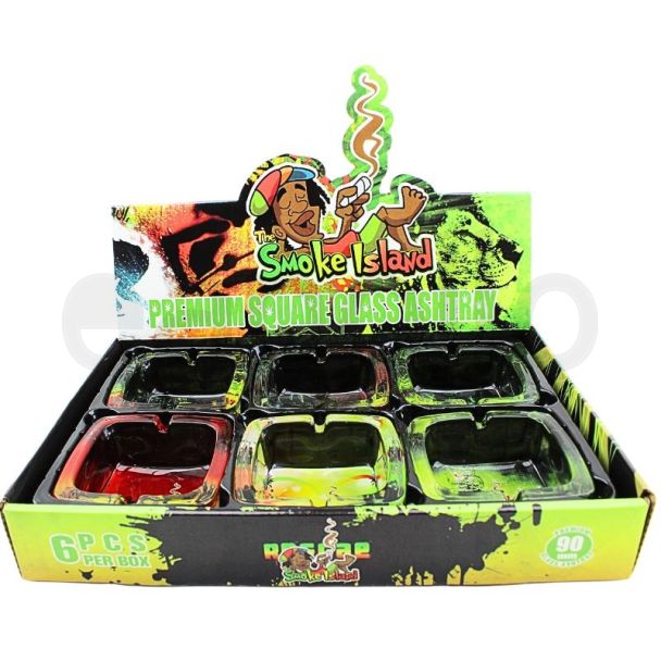 Wholesale The SMK Island Premium Square Glass Ashtray - Assorted 