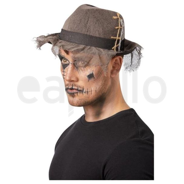 Gothic Distressed Linen Style Trilby Hat, Grey