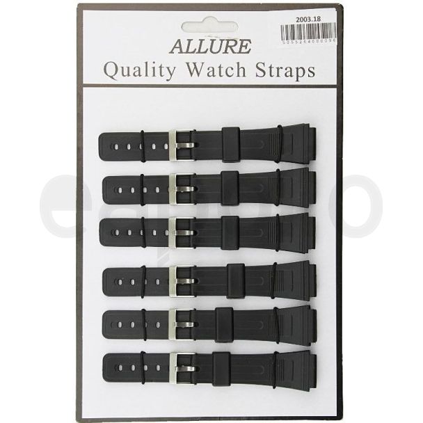 Wholesale Allure Casio Replacement (Non Genuine) PU Watch Straps - Black - 18mm