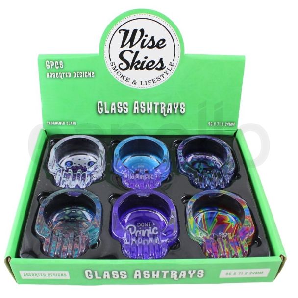 Wholesale Wise Skies Glass Skull Shape Ashtray 