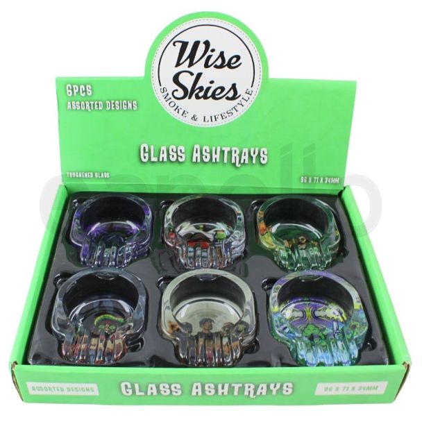 Wholesale Wise Skies Glass Skull Shape Ashtray 