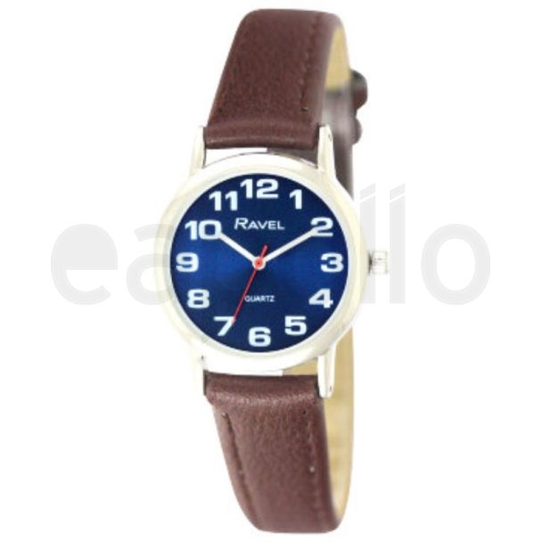 Wholesale Women's Classic Bold Easy Read Strap Watch - Brown / Blue