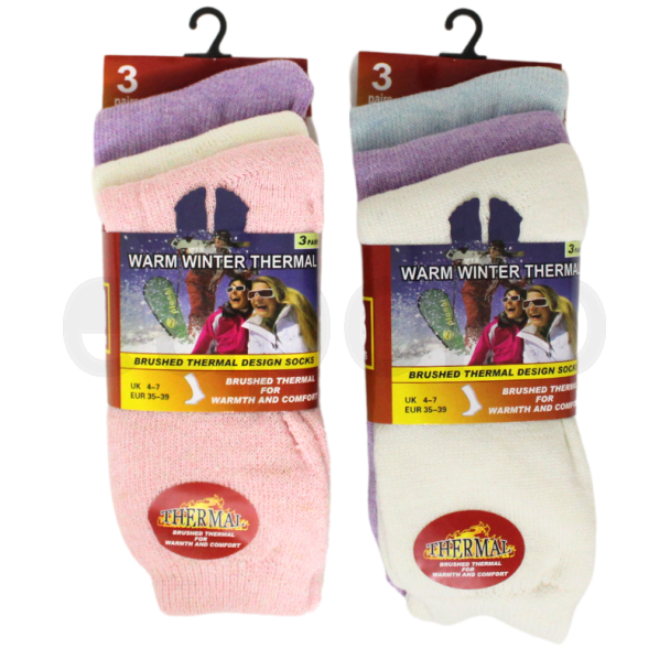 Wholesale Ladies Brushed Thermal Ankle Socks (3 Pack) - Pastel Colours 