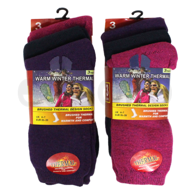Ladies Brushed Thermal Ankle Socks (3 Pack) - Dark Asst.