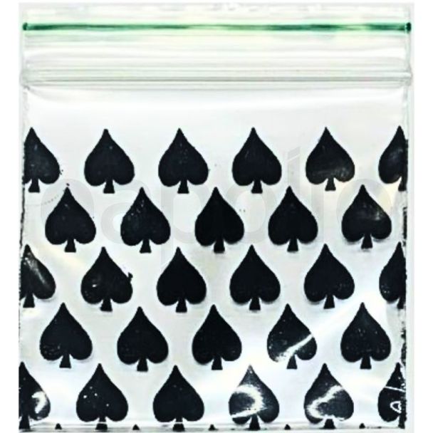 Zipper Grip Seal Printed Resealable Bags - Black Spade (40 x 40mm)