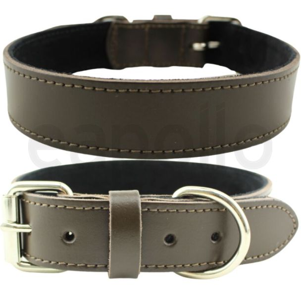 Wide Plain Leather Collar- Brown (13-16'')